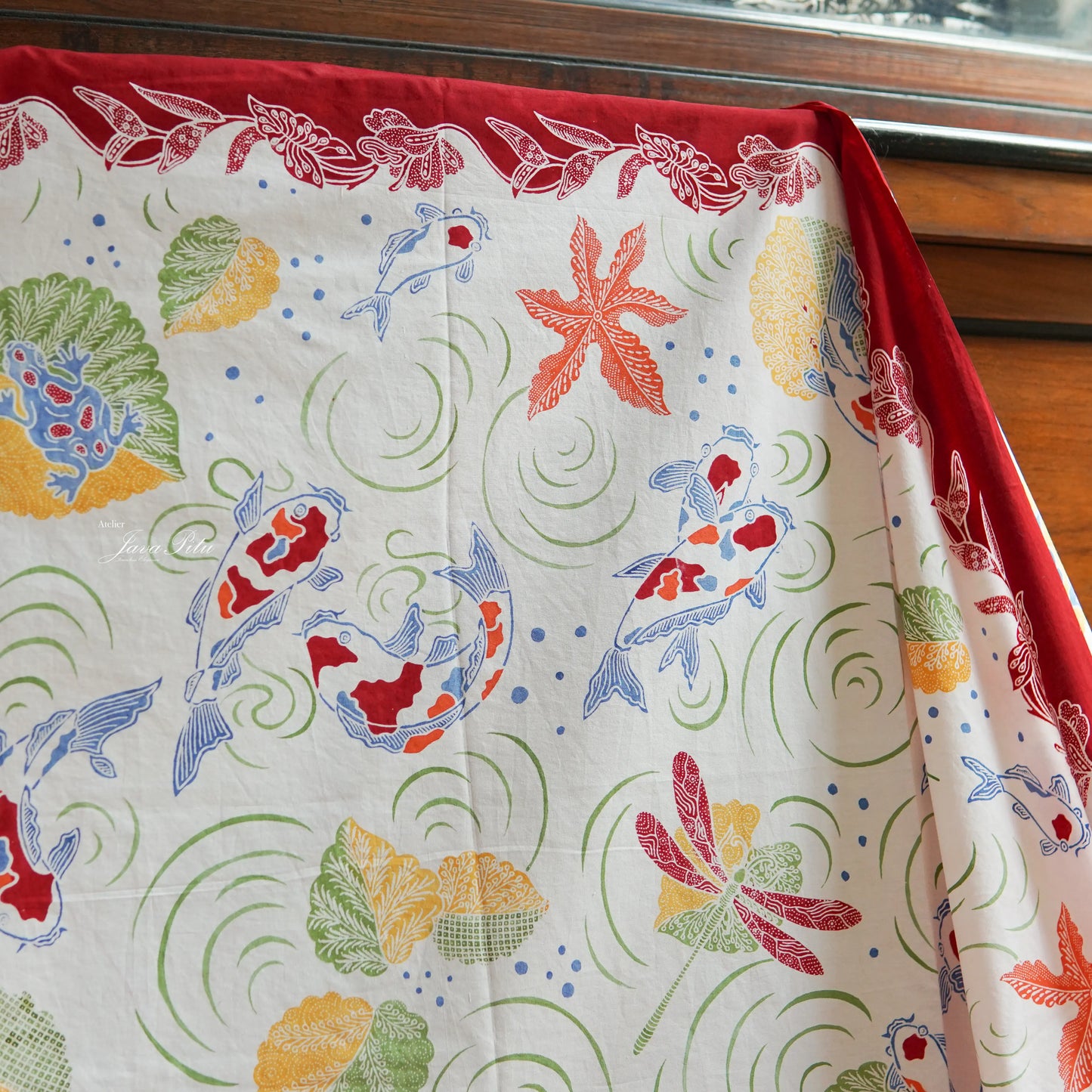 JavaPitu - Sarung Batik Cap Tulis Ikan Koi Bunga Lotus - Handmade Batik