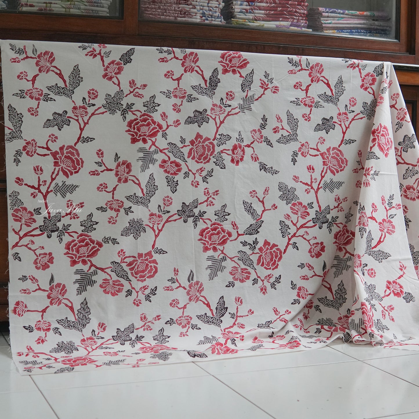 Kain Batik cap Kombinasi Bunga Rambat Mawar - Javapitu