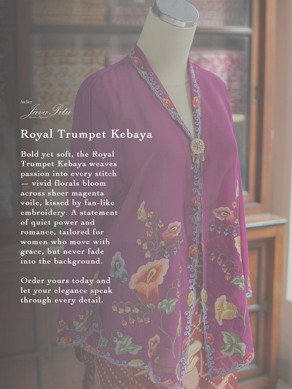 JavaPitu - Kebaya Peranakan Royal Trumpet - Handmade Embroidery - 6406