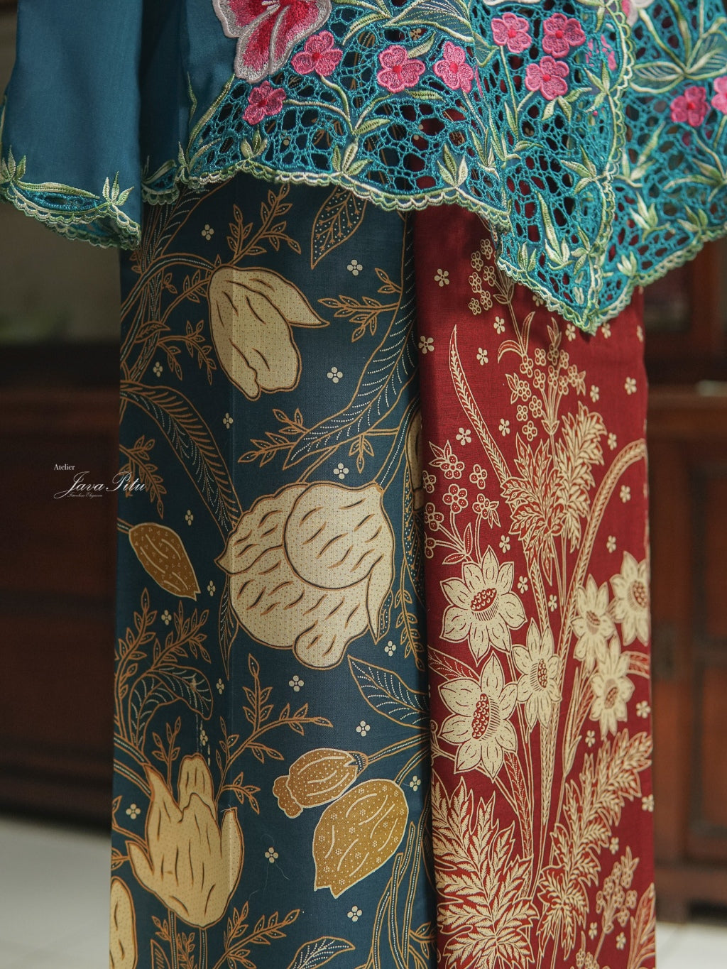 JavaPitu - Kebaya Adenium Prussian Blue - Handmade Kerancang - 6360
