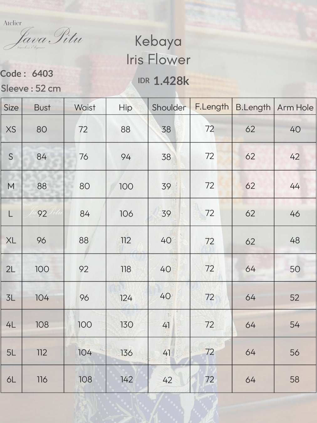 JavaPitu - Kebaya Iris Flower - Handmade - 6403