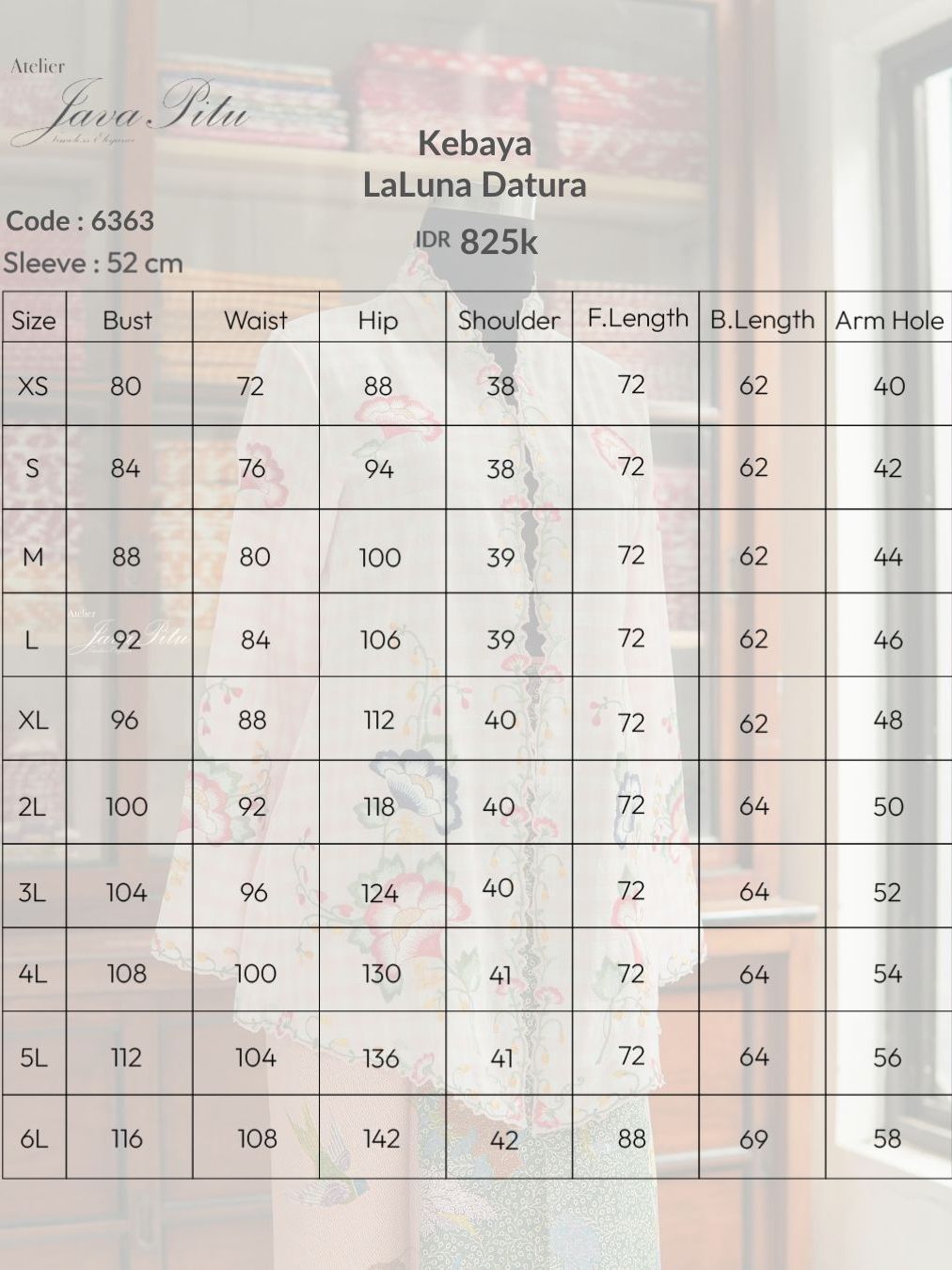 JavaPitu - Kebaya Peranakan LaLuna Datura - Handmade in Cotton - 6363