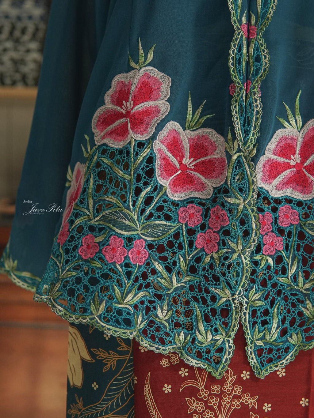 JavaPitu - Kebaya Adenium Prussian Blue - Handmade Kerancang - 6360