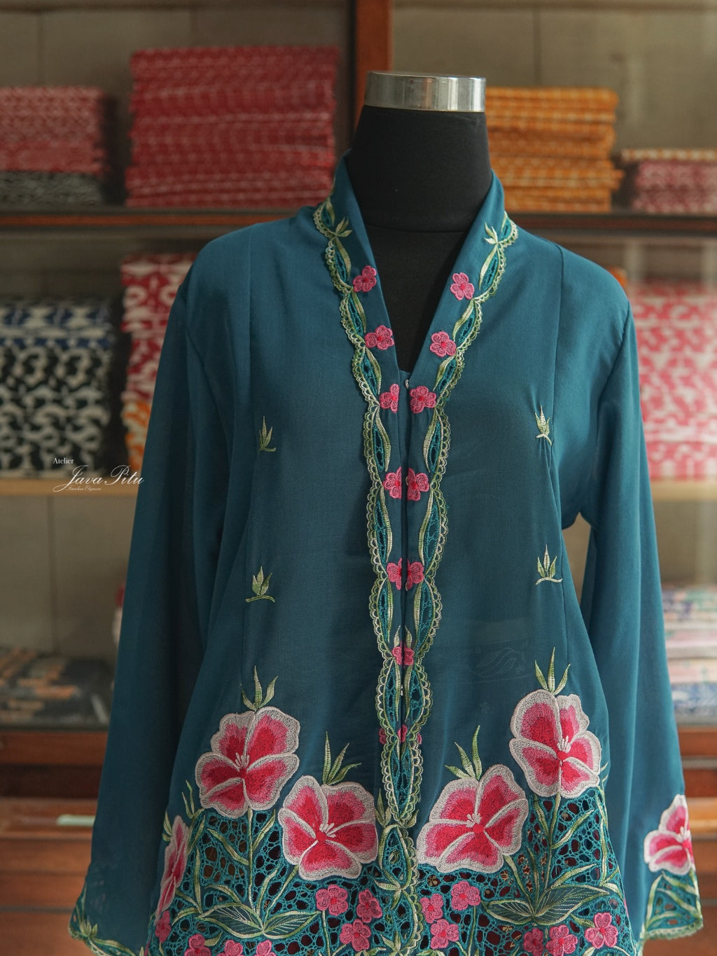 JavaPitu - Kebaya Adenium Prussian Blue - Handmade Kerancang - 6360