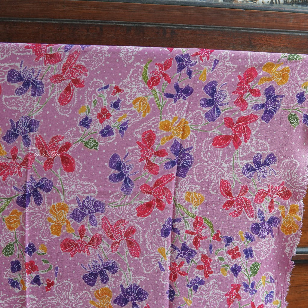 JavaPitu - Kain Batik Cap Rayon Paris Handmade - Bunga Anggrek - SweetOrchid