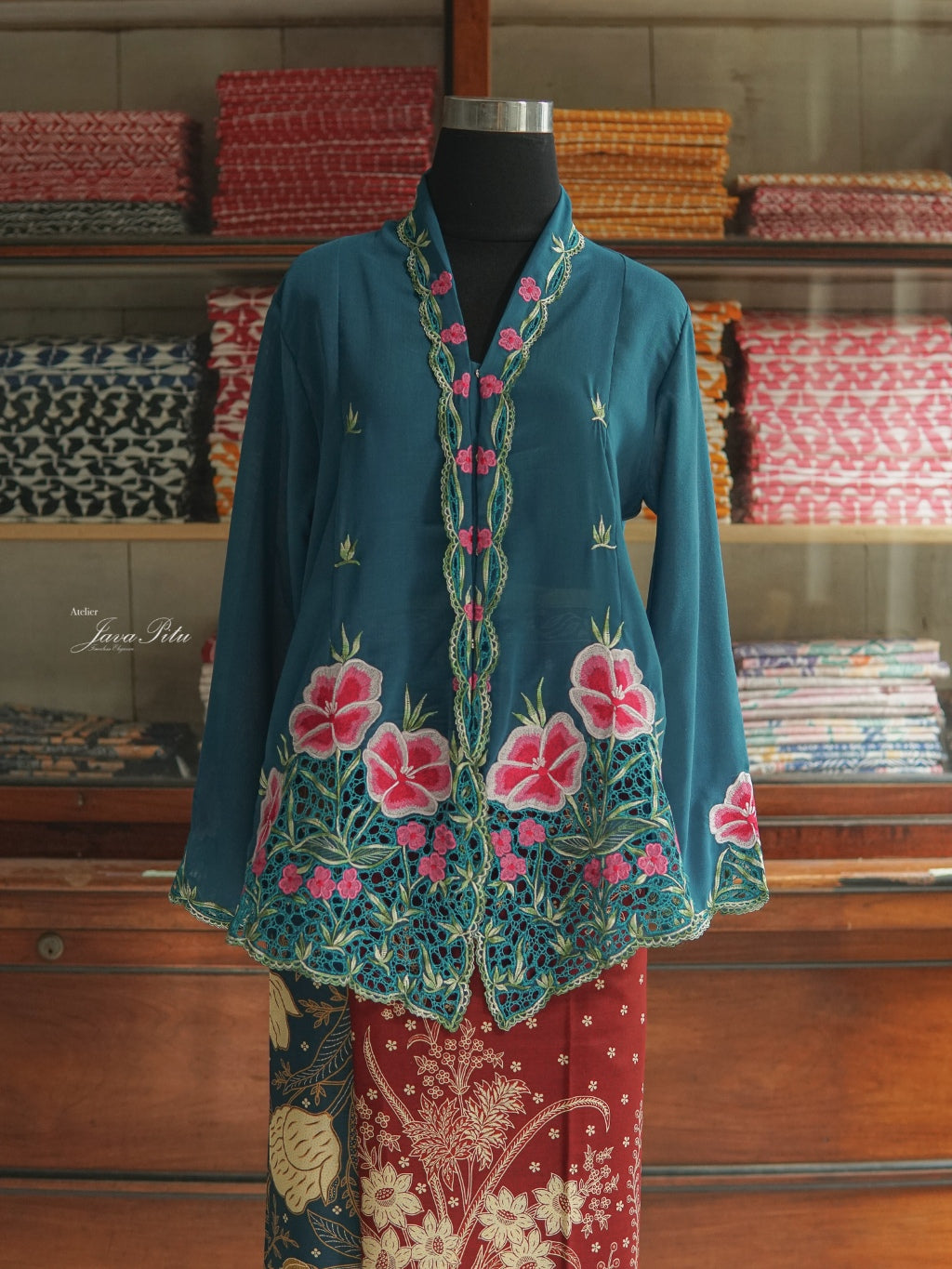JavaPitu - Kebaya Adenium Prussian Blue - Handmade Kerancang - 6360