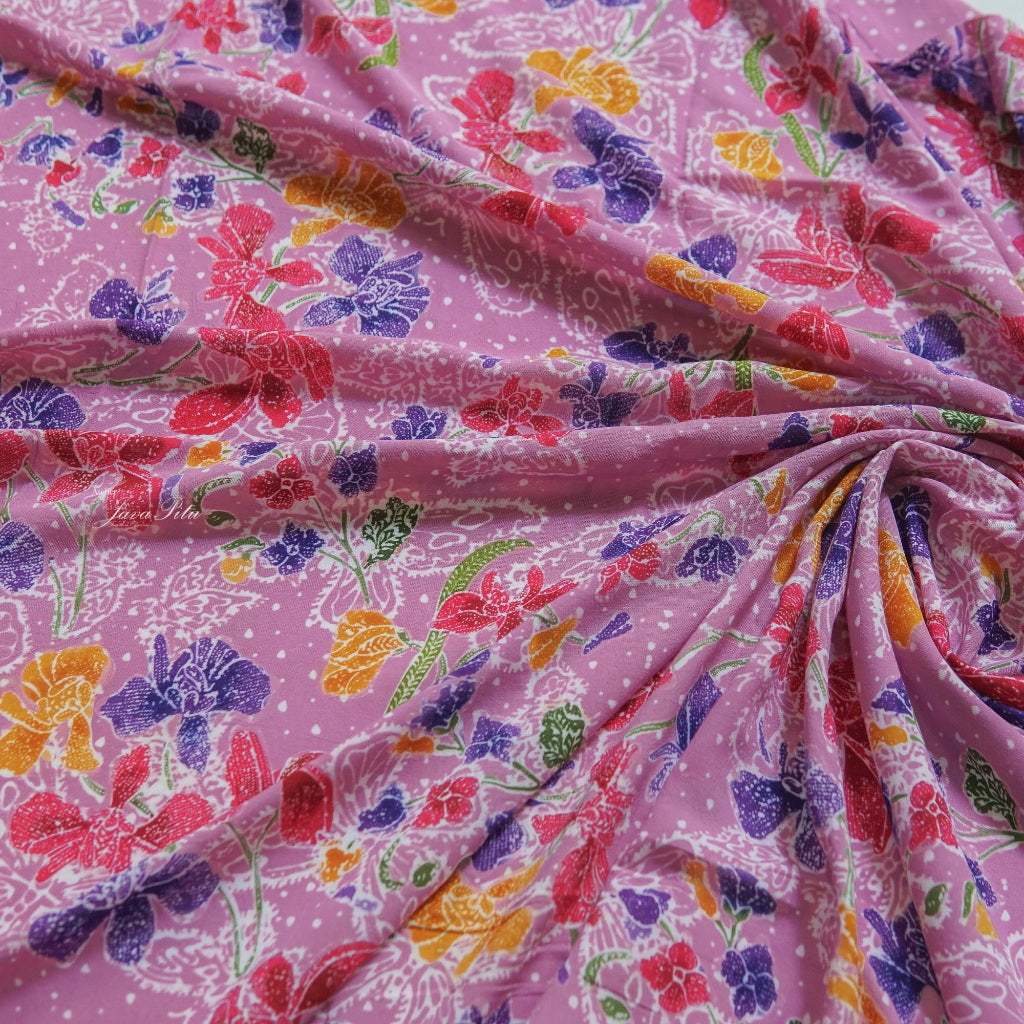 JavaPitu - Kain Batik Cap Rayon Paris Handmade - Bunga Anggrek - SweetOrchid