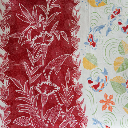 JavaPitu - Sarung Batik Cap Tulis Ikan Koi Bunga Lotus - Handmade Batik