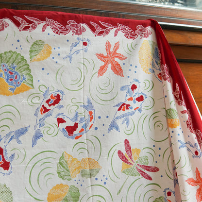 JavaPitu - Sarung Batik Cap Tulis Ikan Koi Bunga Lotus - Handmade Batik