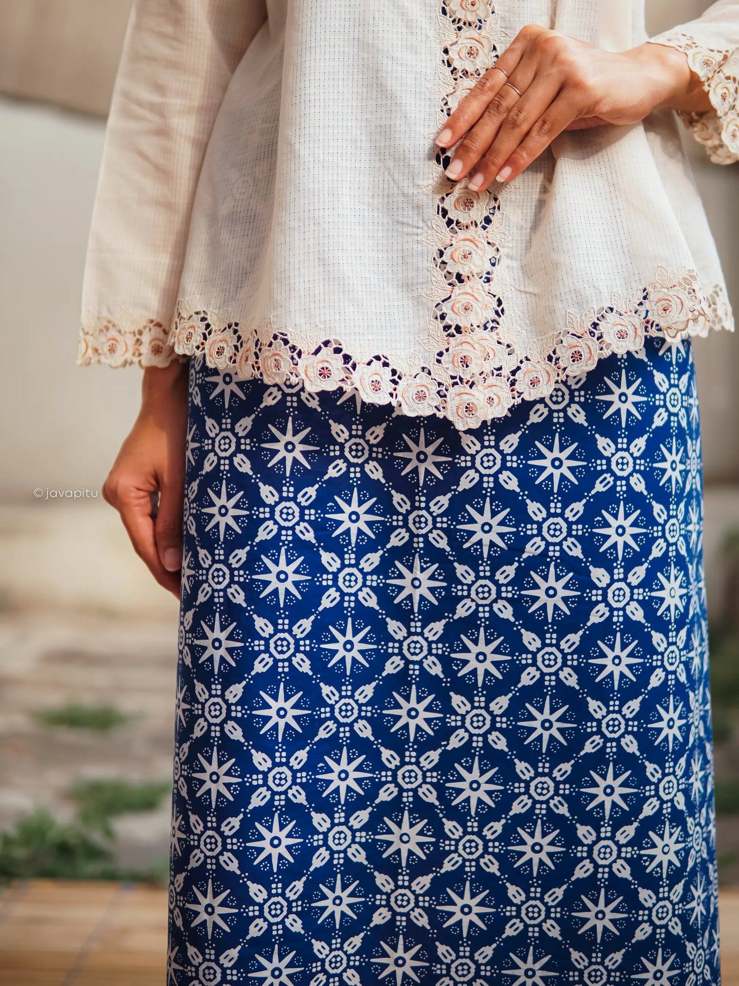 Batik Cap Tradisional - KawungKentang DeepBlue - Javapitu