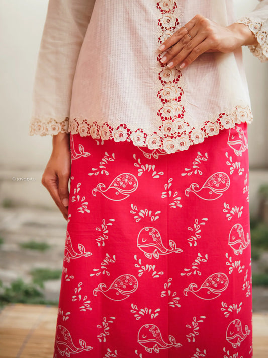 Batik Cap Tradisional - Whale Merah muda - Javapitu