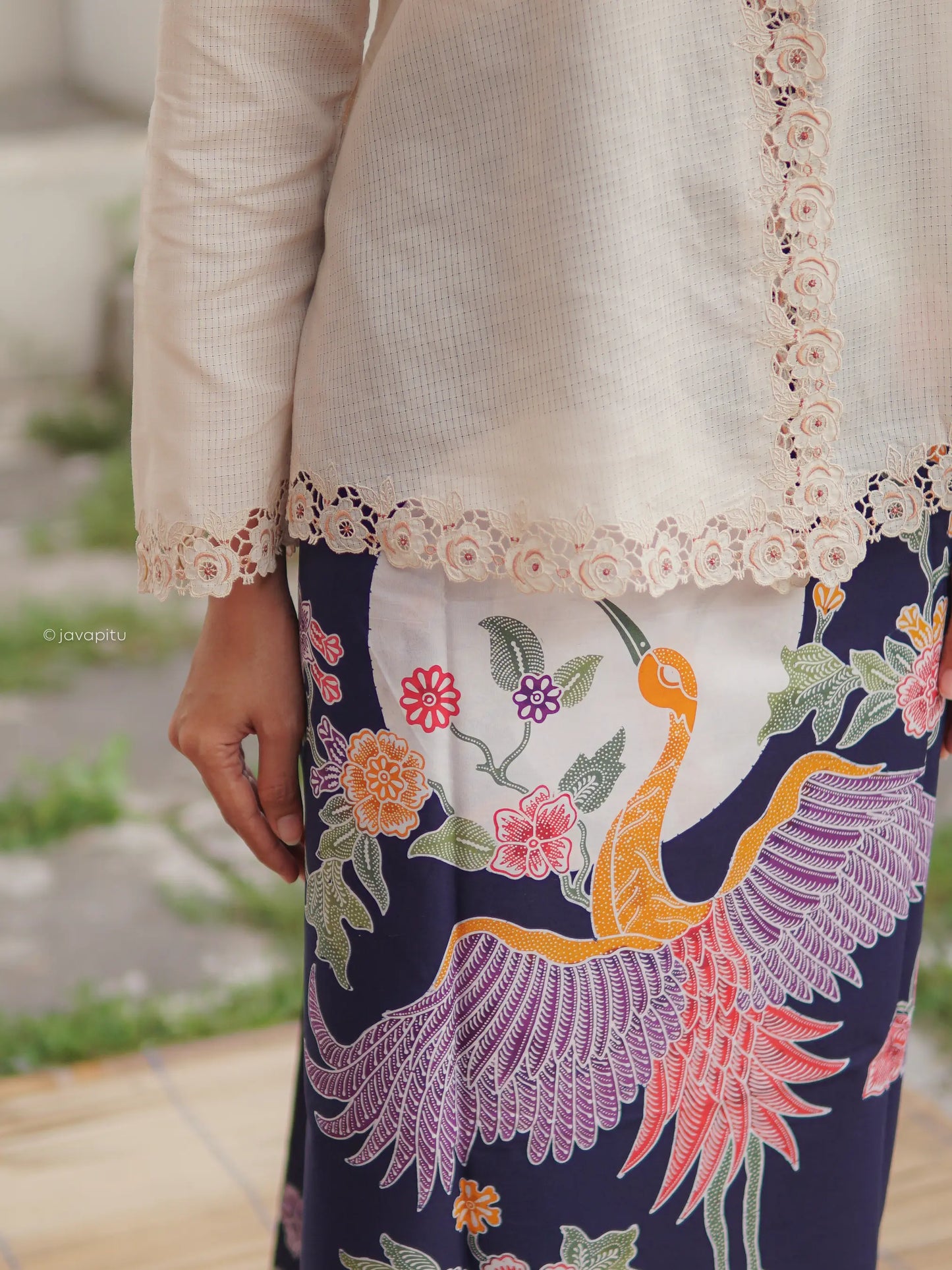 Batik Cap - Dancing peacock on the moon Blue - Javapitu