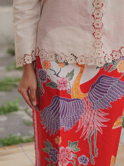 Batik Cap Tradisional - Dancing Peacock peach - Javapitu