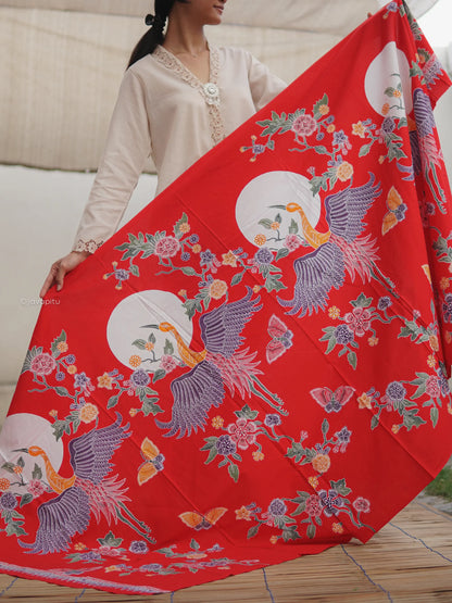 Batik Cap Tradisional - Dancing Peacock Red - Javapitu