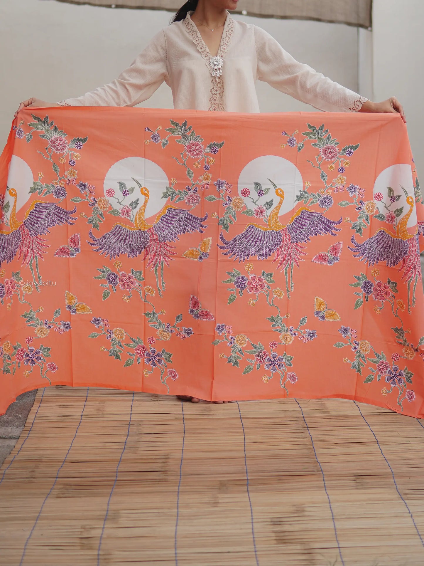 Batik Cap Tradisional - Dancing Peacock peach - Javapitu