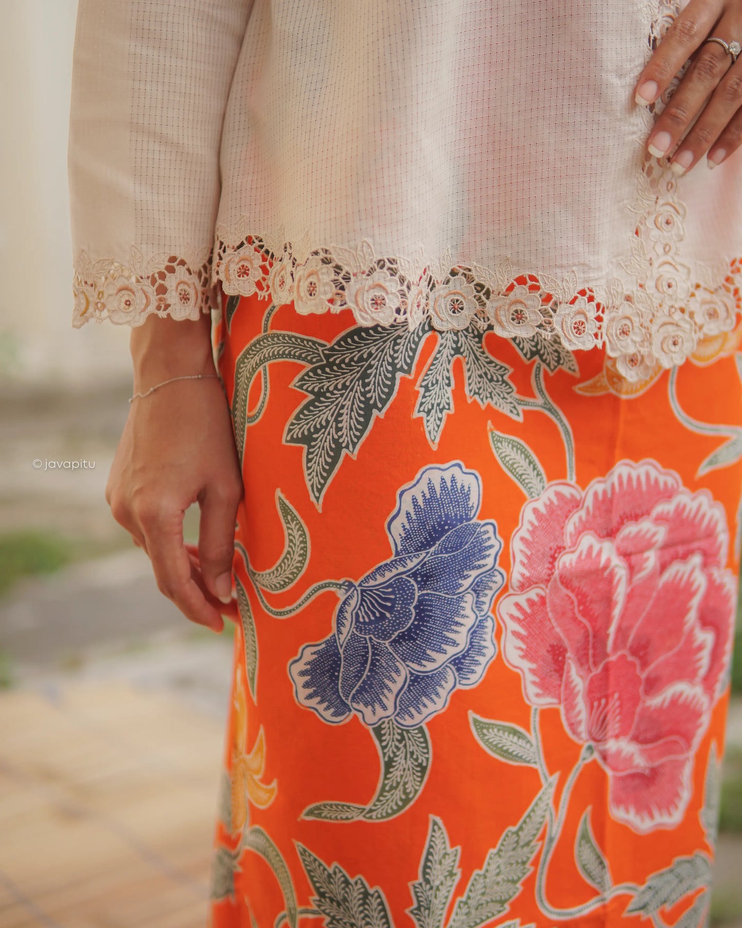 Batik Tulis Cap Tradisional - PEONY Orange - Javapitu