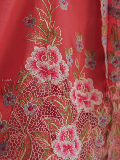 Kebaya Rose Merah muda - Manual Embroidery Kerancang- JavaPitu