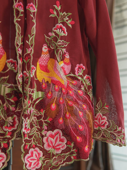 Kebaya Merak Maroon -Handmade Bordir - JavaPitu