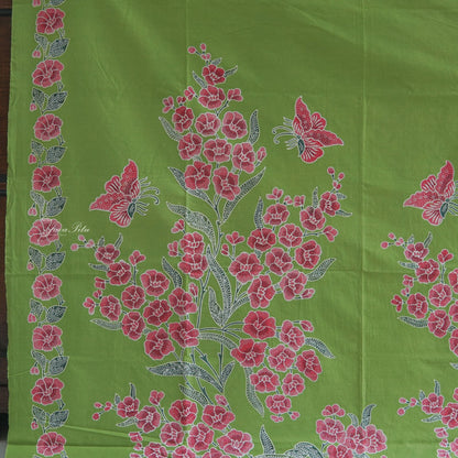 JavaPitu - Kain Batik Cap Kombinasi Bunga Sakura - Hijau pupus - 6432