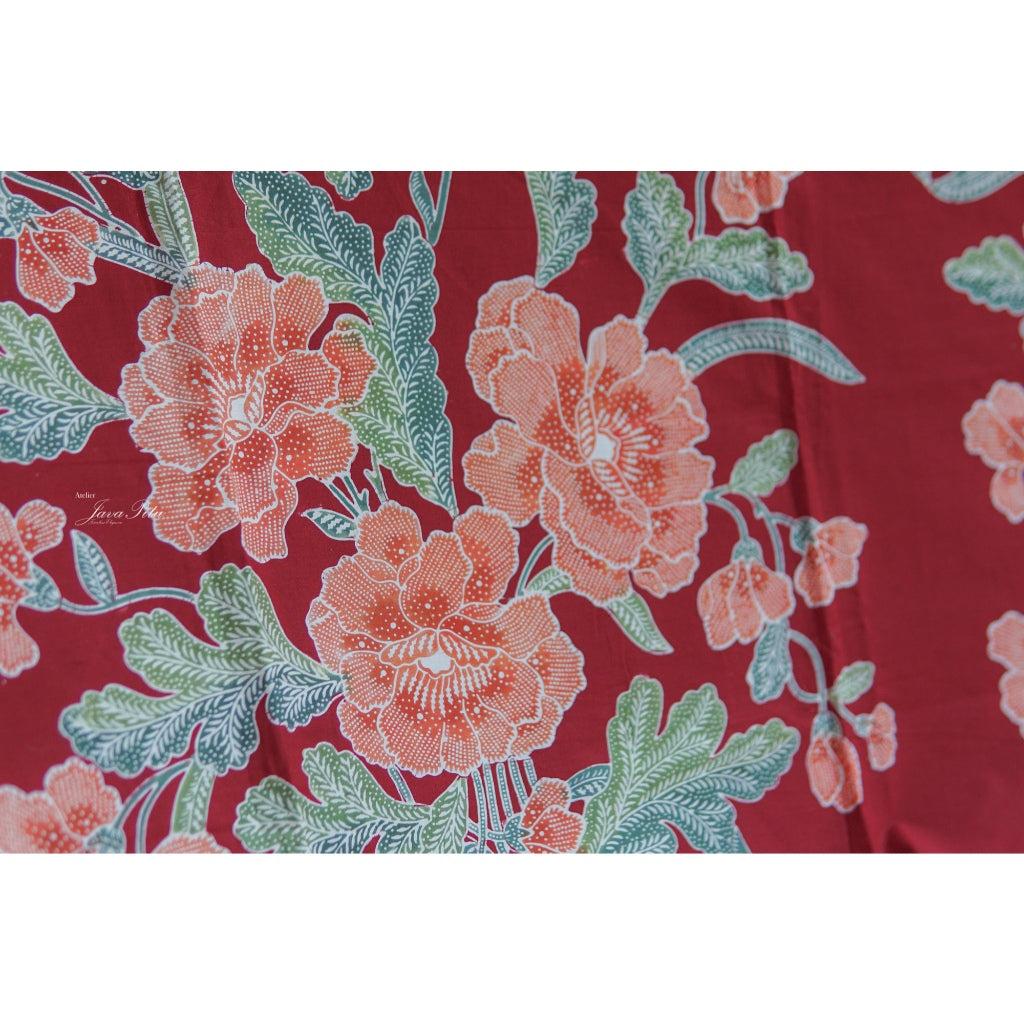 JavaPitu - Kain Batik Cap Kombinasi Red Magnolia - Merah - 6433