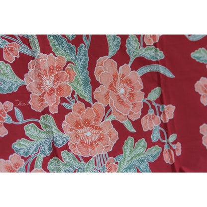 JavaPitu - Kain Batik Cap Kombinasi Red Magnolia - Merah - 6433
