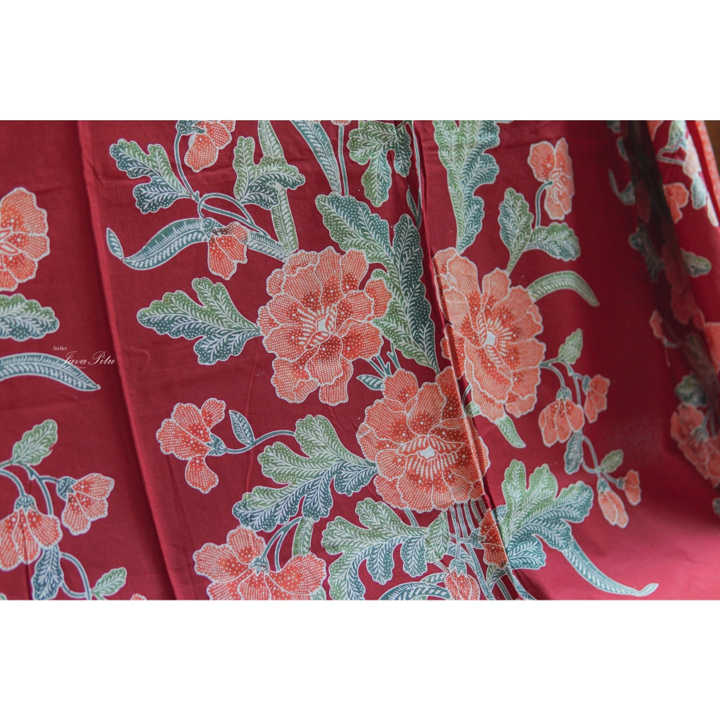 JavaPitu - Kain Batik Cap Kombinasi Red Magnolia - Merah - 6433