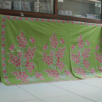 JavaPitu - Kain Batik Cap Kombinasi Bunga Sakura - Hijau pupus - 6432
