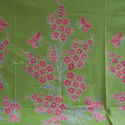 JavaPitu - Kain Batik Cap Kombinasi Bunga Sakura - Hijau pupus - 6432