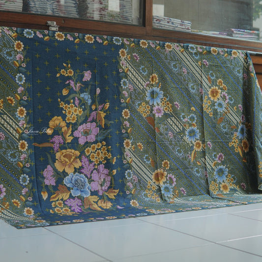 JavaPitu - Kain Batik Halus - DjawaBaru - Magnolia Hijau Biru - 6431 Kain Lilit - Sarung Lilit