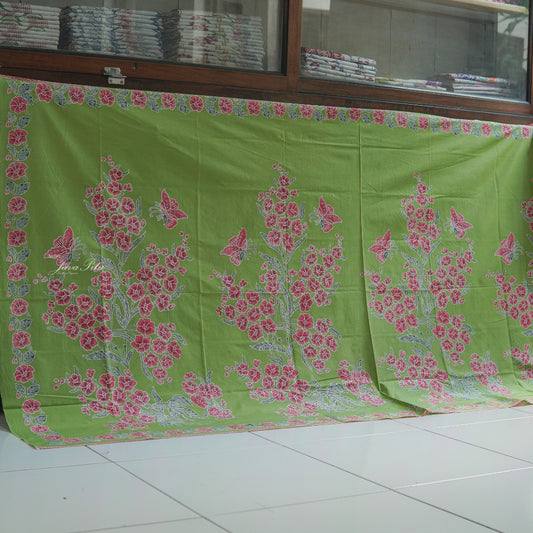 JavaPitu - Kain Batik Cap Kombinasi Bunga Sakura - Hijau pupus - 6432