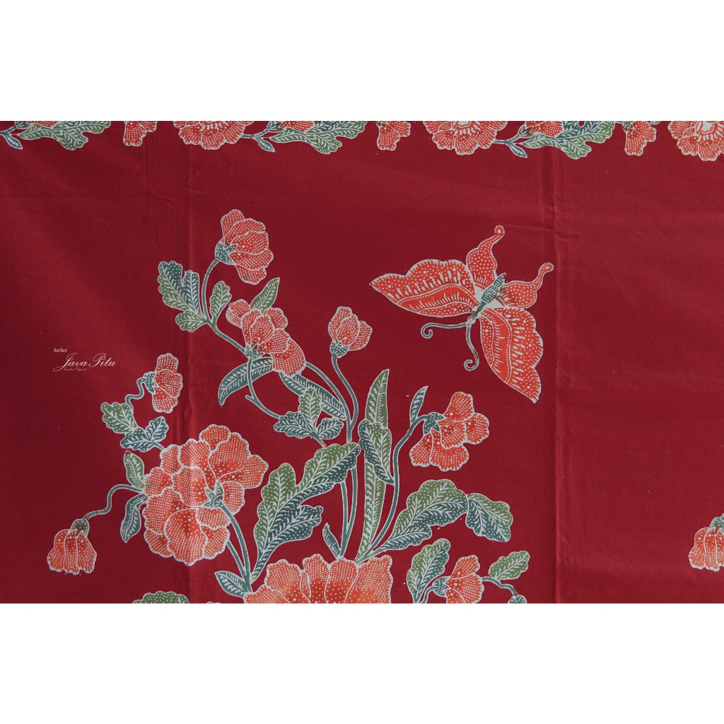 JavaPitu - Kain Batik Cap Kombinasi Red Magnolia - Merah - 6433