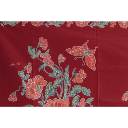 JavaPitu - Kain Batik Cap Kombinasi Red Magnolia - Merah - 6433