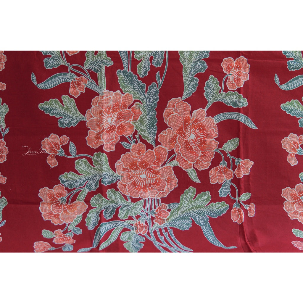 JavaPitu - Kain Batik Cap Kombinasi Red Magnolia - Merah - 6433