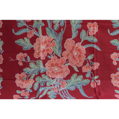 JavaPitu - Kain Batik Cap Kombinasi Red Magnolia - Merah - 6433
