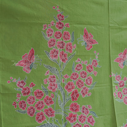 JavaPitu - Kain Batik Cap Kombinasi Bunga Sakura - Hijau pupus - 6432