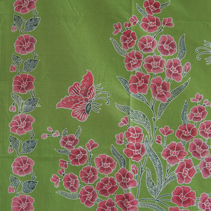 JavaPitu - Kain Batik Cap Kombinasi Bunga Sakura - Hijau pupus - 6432