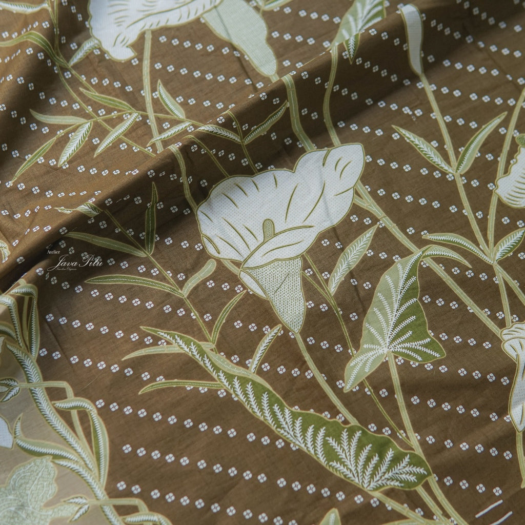 JavaPitu - Kain Batik Halus Arum Lily - Kain Lilit - Rok Lilit - 6404 - Hijau Coklat