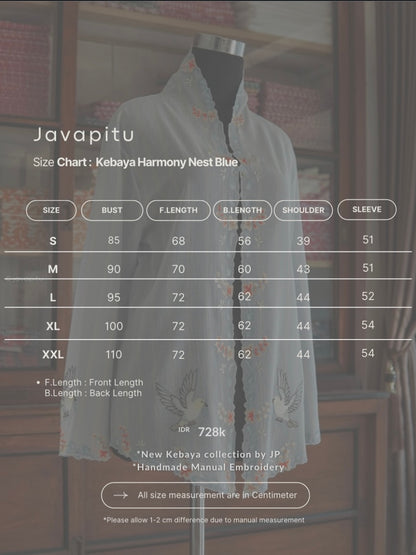 Kebaya Harmony Nest Blue by JavaPitu - Handmade Embroidery