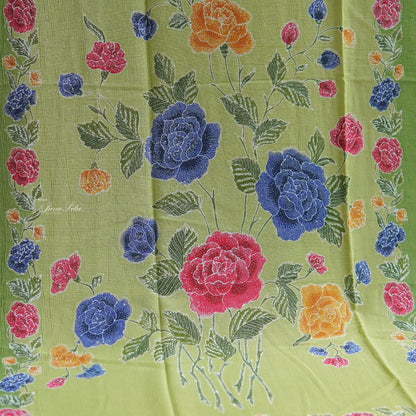JavaPitu - Sarung Batik Cap Rayon Paris Handmade - Bunga Mawar LimeGarden