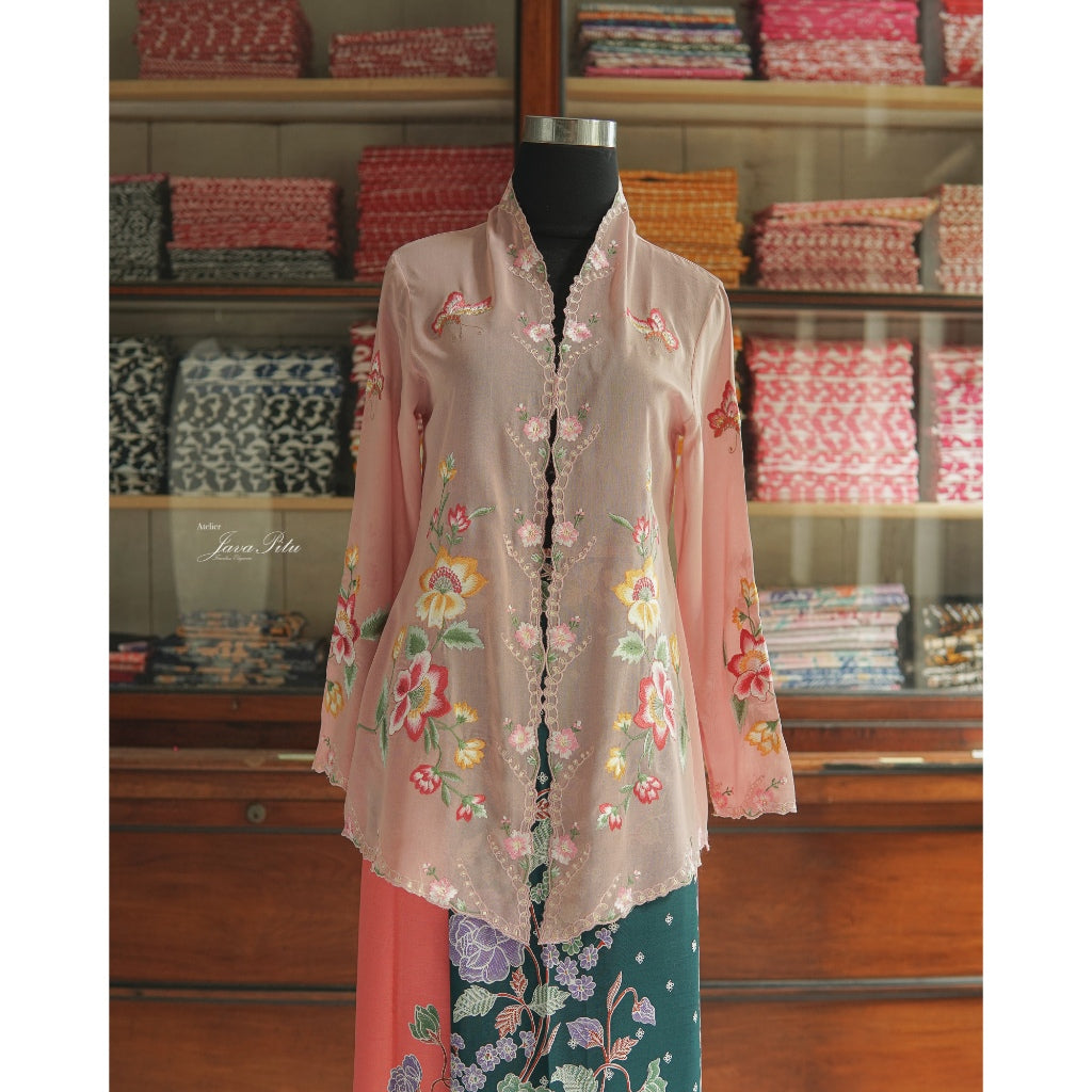 JavaPitu Kebaya Outer Katun voile Premium Pesona sekar navy - Ukuran Jumbo - 6357