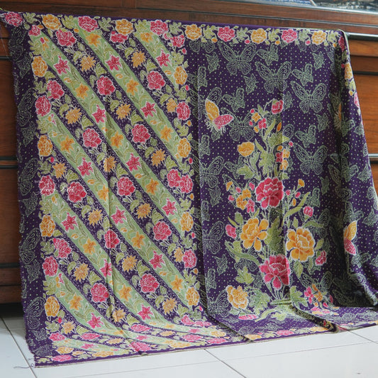 JavaPitu - Sarung Batik Cap Rayon Paris Handmade - Bunga Magnolia - LavenderSymphony