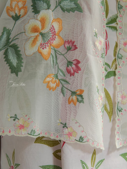 JavaPitu - Kebaya Outer Peranakan - White Pesona Raya - Handmade Embroidery