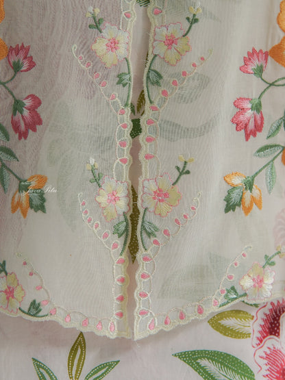 JavaPitu - Kebaya Outer Peranakan - White Pesona Raya - Handmade Embroidery