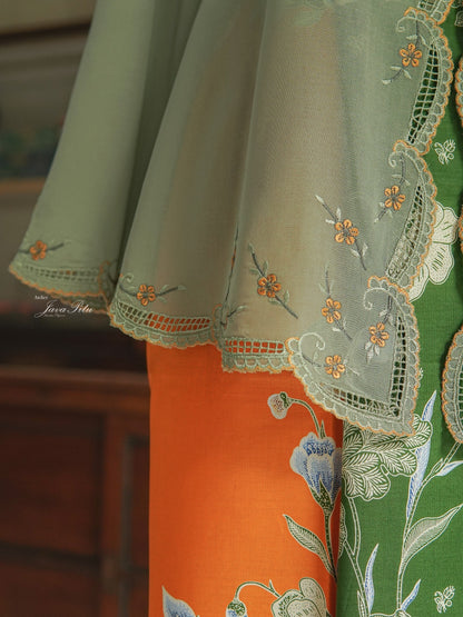 JavaPitu - Kebaya Peranakan Sage Kembang Kuning - Kerancang
