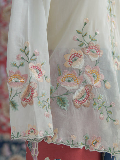 JavaPitu Kebaya Katun Premium Bunga Magnolia Putih - Ukuran Jumbo - 6459
