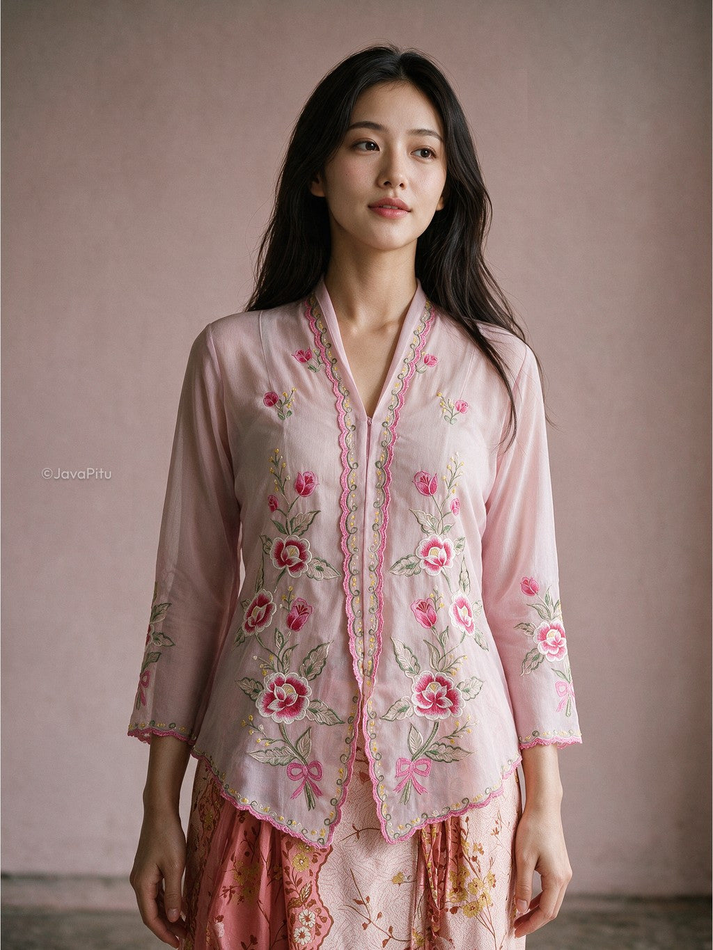 JavaPitu - Kebaya Kartini Rosalie Pink - Direct Embroidery - 6511
