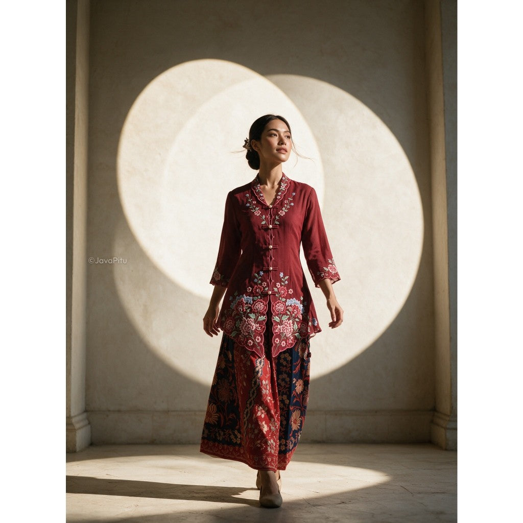 Javapitu - Kebaya Tatyana Delima Maroon - Direct Embroidery - 6517