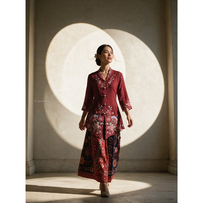 Javapitu - Kebaya Tatyana Delima Maroon - Direct Embroidery - 6517