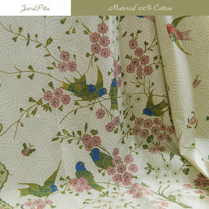 JavaPitu Kain Batik Katun Premium Bunga Sakura Warna Sage, Halus Nyaman Ukuran 200×105 cm - 6458