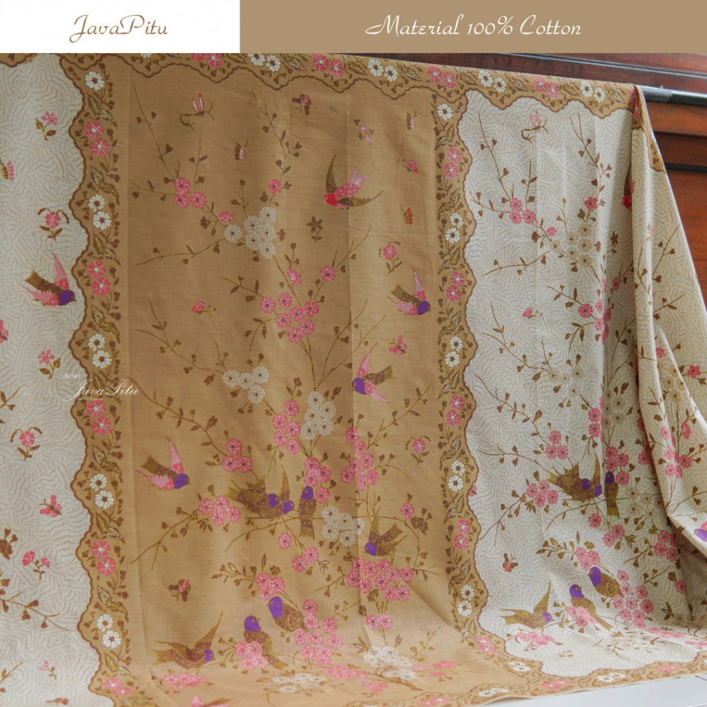 JavaPitu Kain Batik Katun Premium Bunga Sakura Warna Sage, Halus Nyaman Ukuran 200×105 cm - 6458